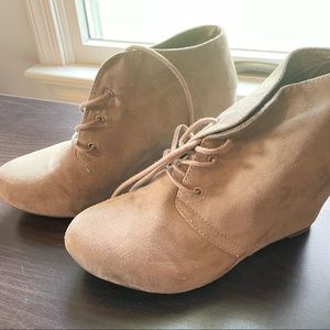 Taupe Faux Suede Lace-up Wedge Booties
